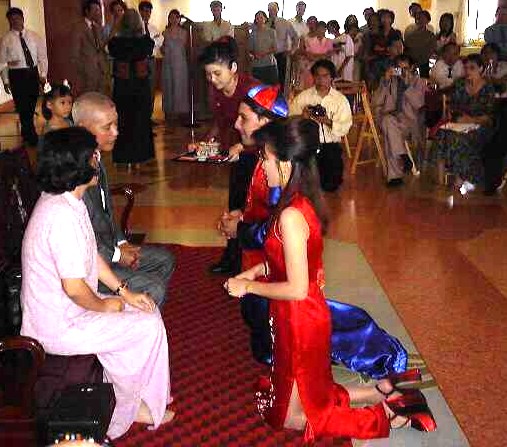 after tea, bride-groom receive advice from parents