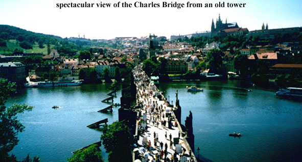 spectacular view of the Charles Bridge from an old tower