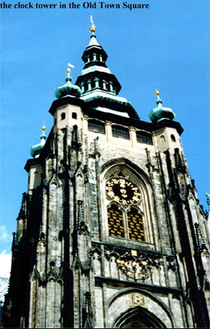 the clock tower in the Old Town Square